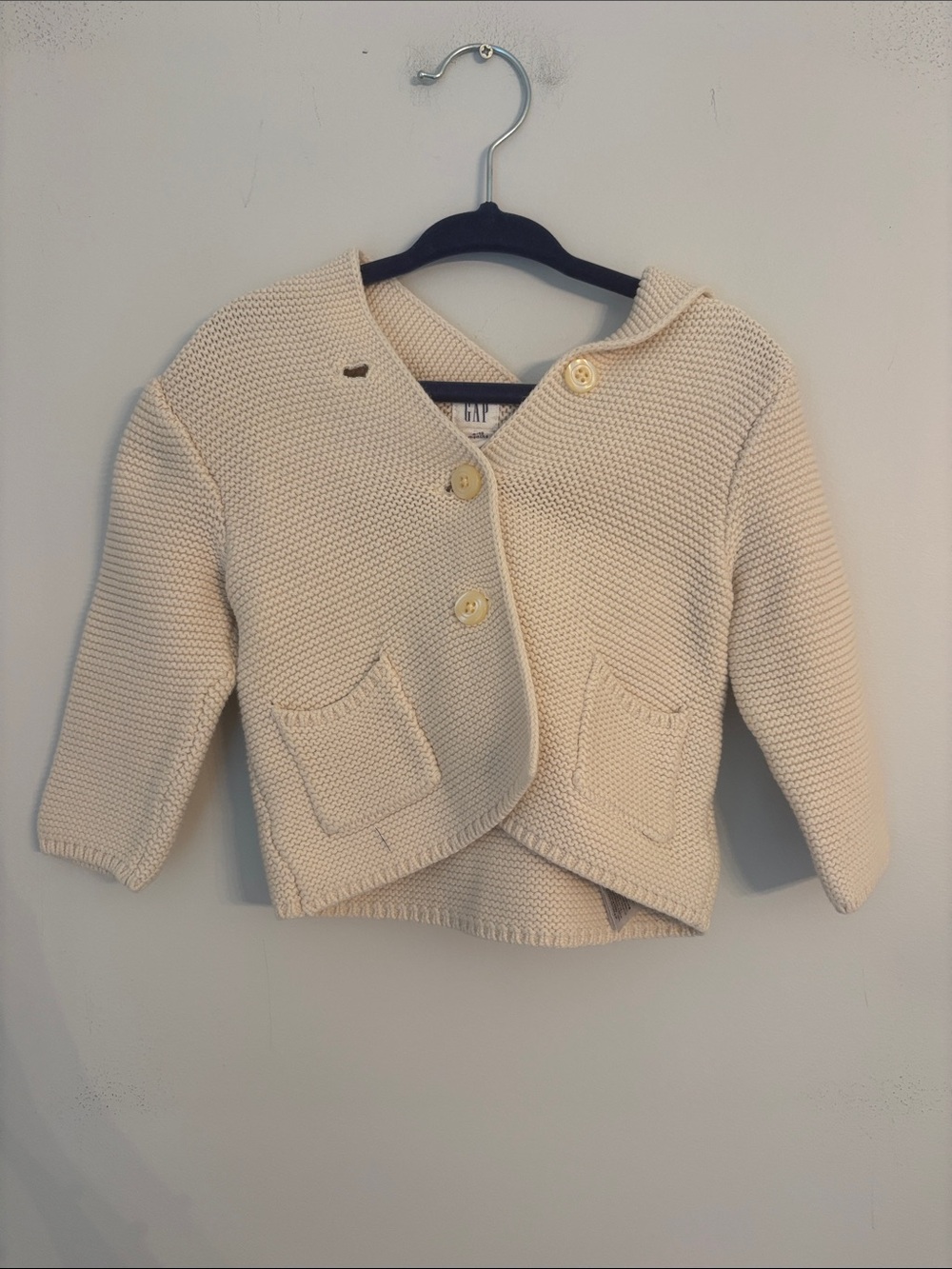 GAP Baby Cream Knit Bear Hopd Cardigan with Buttons 6-12 Months